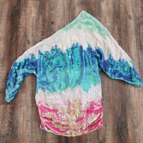 Retrofete Yasmin Sequin Dress in Unicorn Dip Dye Off the Shoulder Size S/M? - Picture 6 of 11